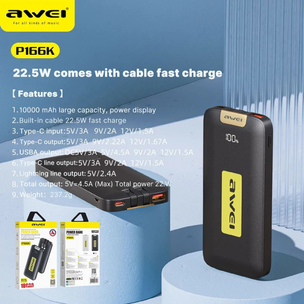 Awei P166K Power Bank 10000mAh 22.5W
