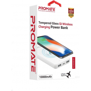 Promate Qi Wireless Charger Power Bank, Portable 10000mAh 