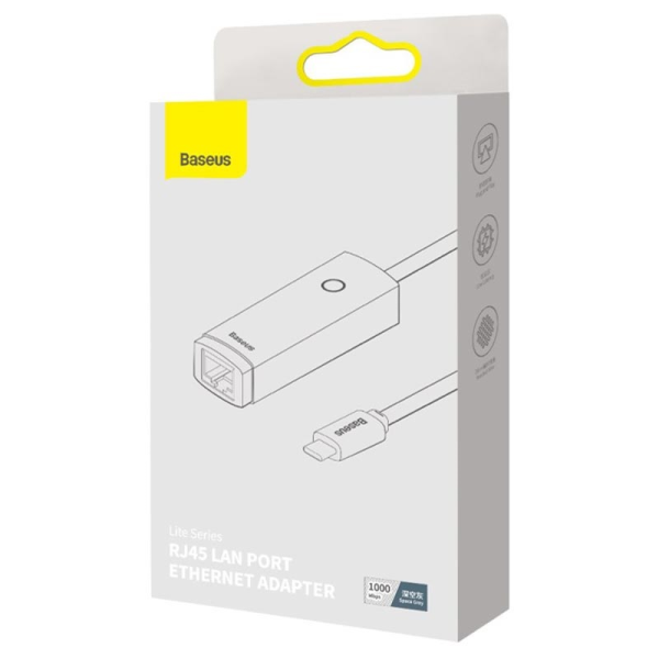 Baseus Lite Series USB-C / Gigabit Ethernet Network Adapter - Grey