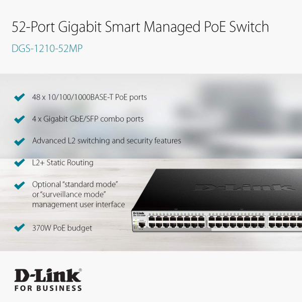D-Link DGS-1210-52MP 52-Port Gigabit Smart Managed PoE Switch 