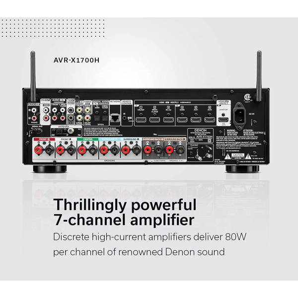 Denon AVR-X1700H 7.2 Channel 8K AV Receiver with 3D Audio, WiFi, Bluetooth, Voice Control
