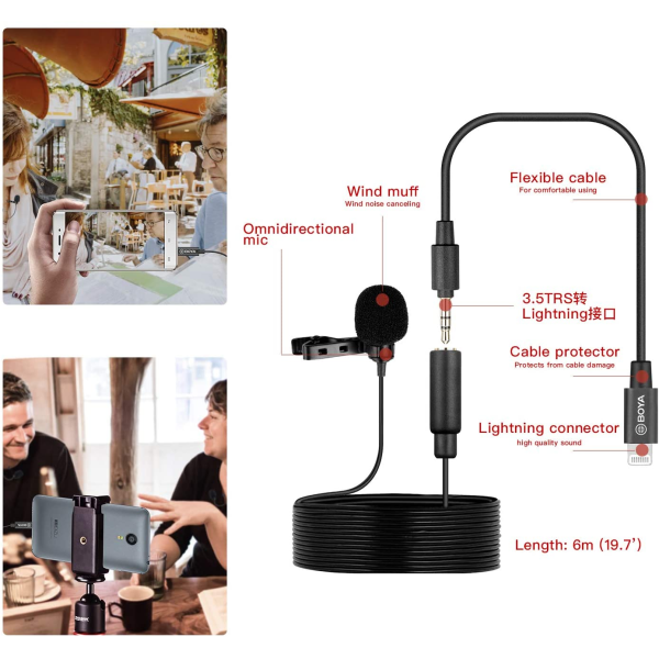 BOYA by-M2 Clip-on Lavalier Lightning Microphone for iOS