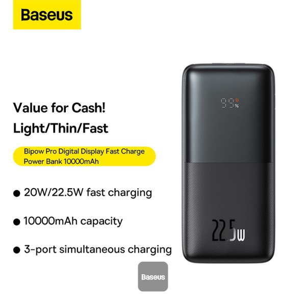 Baseus Bipow Pro Fast Charge Power Bank - 10000mAh, 22.5W 