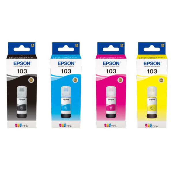 Epson 103 EcoTank Ink Bottle 65ml, Yellow, Black, Magenta, Yellow