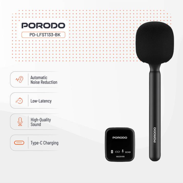 Porodo Two-Device Connect Handheld Lavalier Microphone