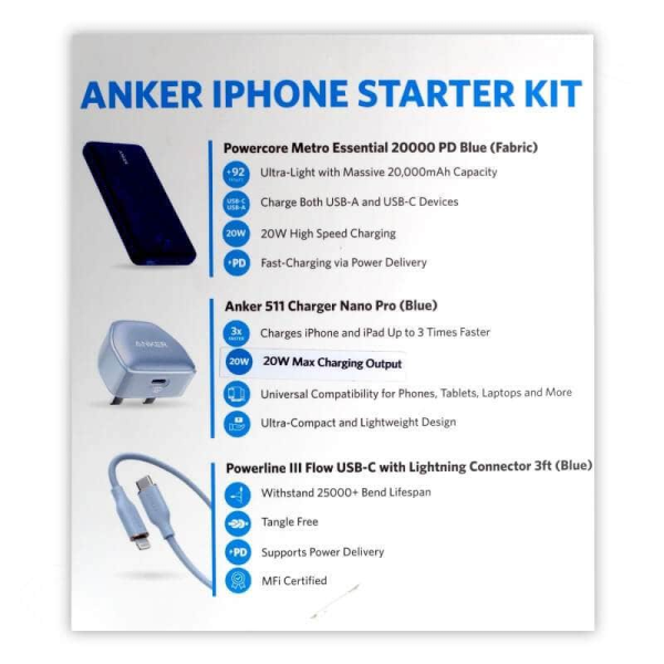 Anker iPhone Starter Pack ( Charger + Cable + Power Bank )
