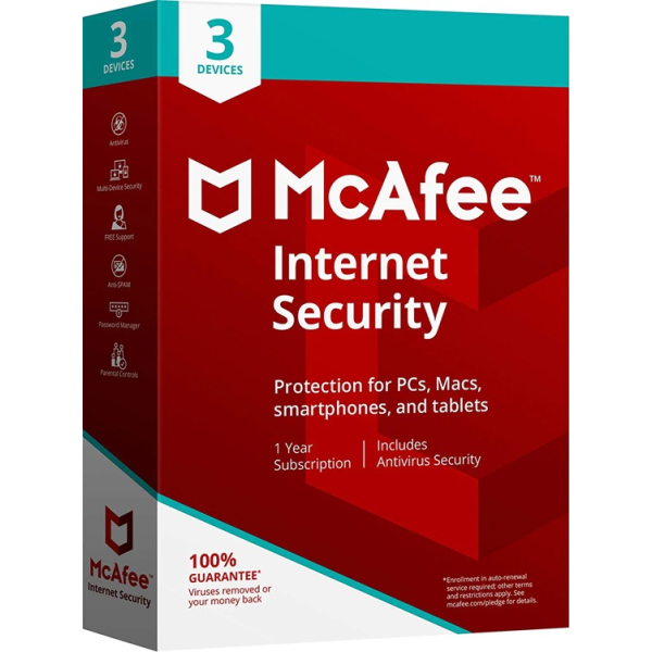 McAfee Antivirus 3 Devices 1 Year Subscription