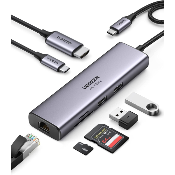 UGREEN 7-in-1 USB C Hub 4K, 60Hz Type C to HDMI Dongle with Gigabit Ethernet