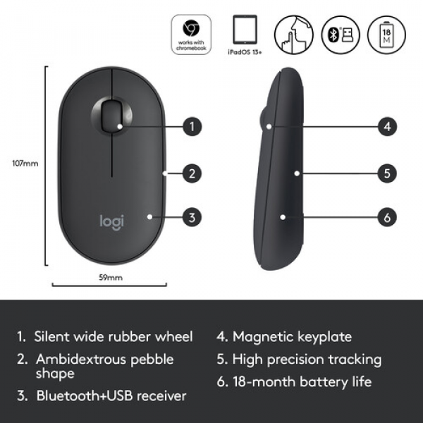 Logitech Pebble M355 Wireless Mouse (Graphite)