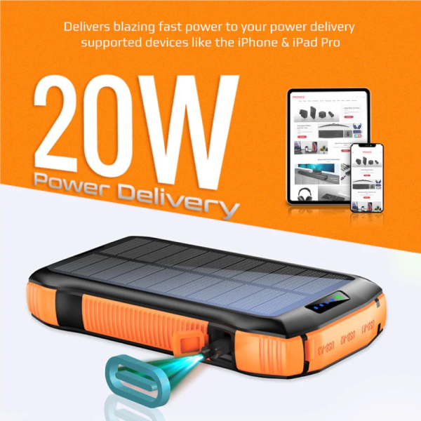 Promate SolarTank-20PDQi 20000mAh Solar Power Bank