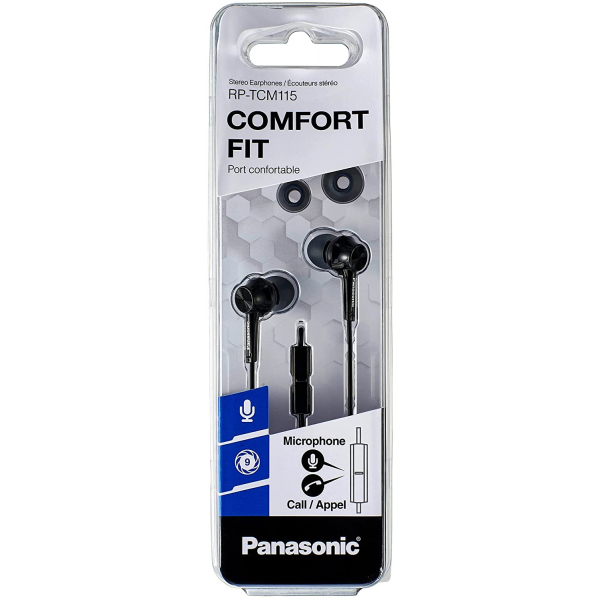 Panasonic RP-TCM115-K Canal-Type In-Ear Headphones (Black)