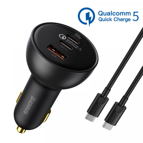 Baseus Qualcomm Quick Charge 5 Technology Multi-Port Fast Charge Car Charger C + C + U 160W set 