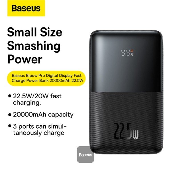 Baseus Bipow Pro Fast Charge Power Bank - 20000mAh, 22.5W 