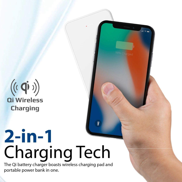 Promate Qi Wireless Charger Power Bank, Portable 10000mAh 