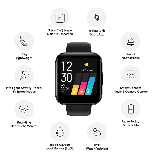 Realme Classic Watch 1.4" Smartwatch with SpO2 and Heart Rate Monitor