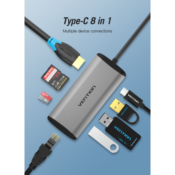 Vention USB Type C to Multi-Function 8 IN 1 Hub / Docking Station 