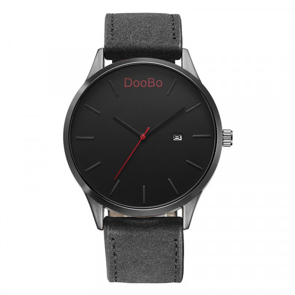 DOOBO Quartz Military Grade Leather Wrist Watch Men with Date Black