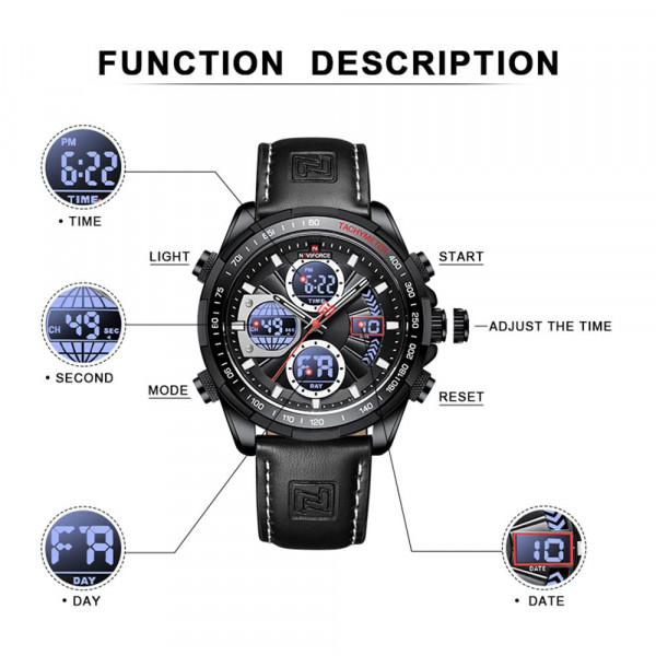 NAVIFORCE 9197L Digital & Analogue Quartz Leather Wristwatch 