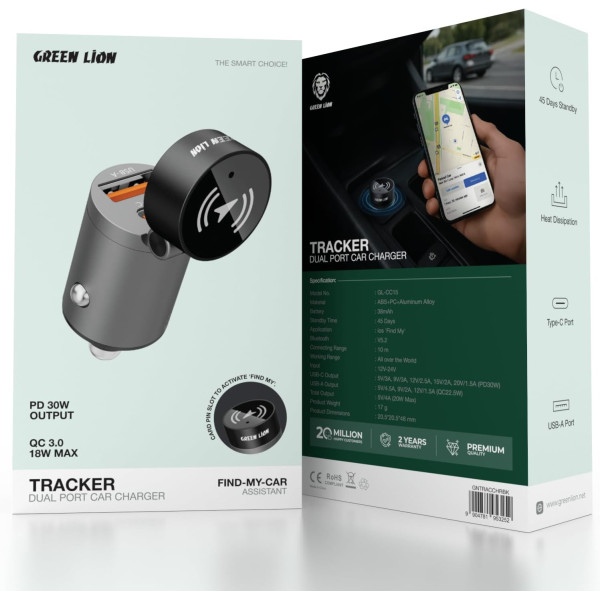 Green Lion Tracker Dual Port Car Charger 30W