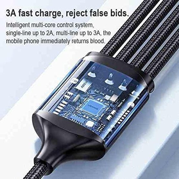 USAMS Multi Charging Cable 4 in 1 Dual iOS/Type C/Micro USB Nylon Braided (1.2m)