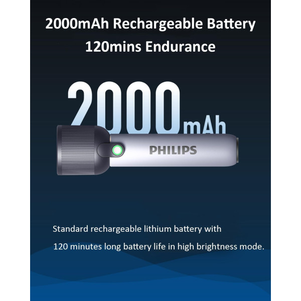 PHILIPS 2000mAh LED Rechargeable Flashlight 400 Lumens