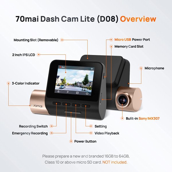 70mai Dash Cam Lite 1080P Full HD