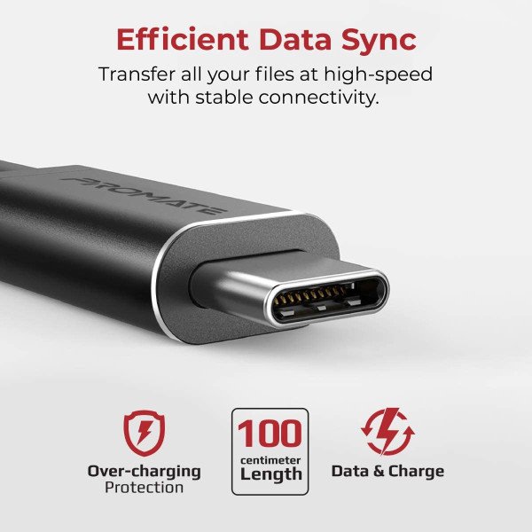 Promate cCord-1 Fabric Braided USB-C Data Sync & Charge Cable