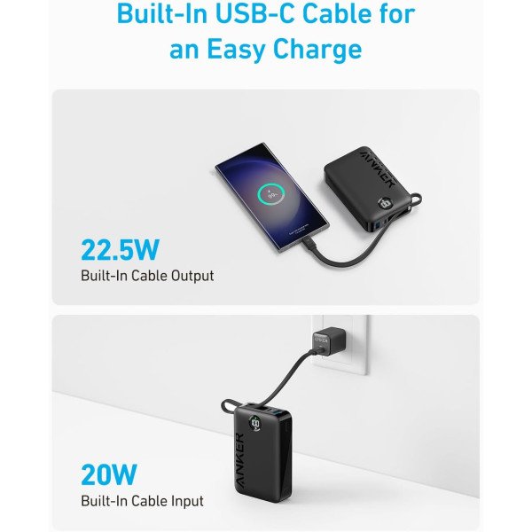 Anker Power Bank 20,000mAh 22.5W Built-in USB-C Cable