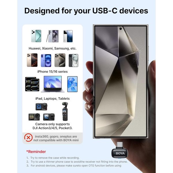 BOYA mini Tiny Wireless Microphone USB-C Plug