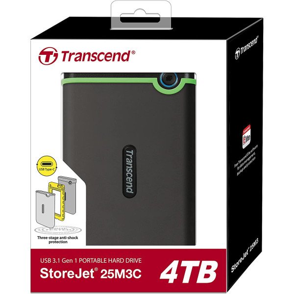 Transcend Storejet 25M3 4TB USB 3.1 Portable Hard Drive
