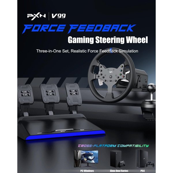 PXN V99 Gaming Steering Wheel with Pedals and Shifter