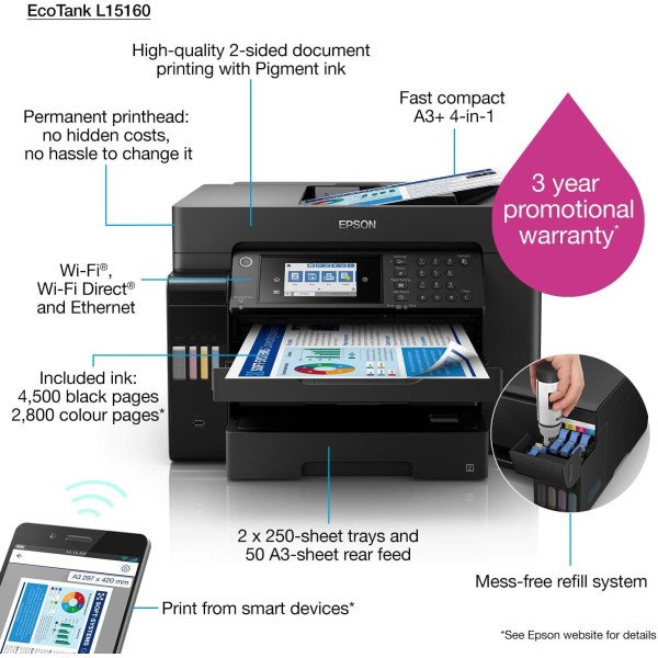 Epson EcoTank L15160 A3+ Multifunction Wi-Fi Ink Tank Printer with Fax