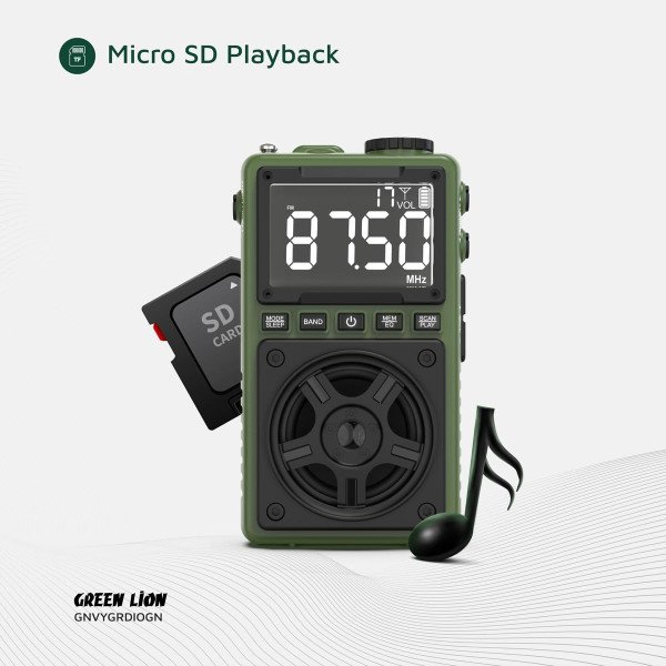 Green Lion Voyager Portable Radio with Flash Light & Speaker