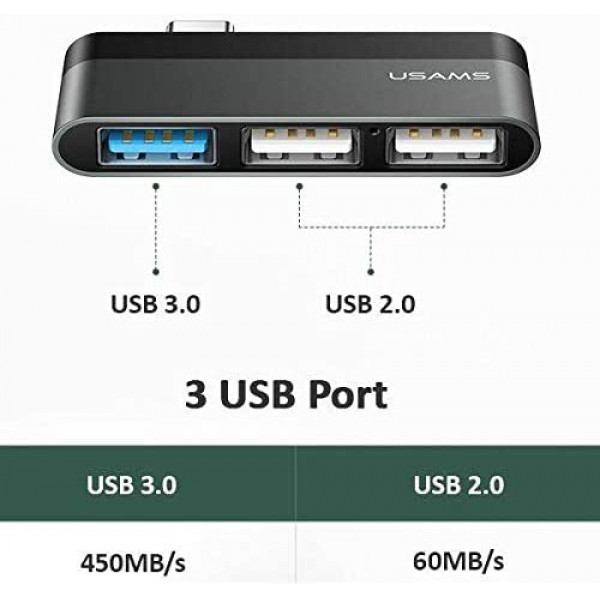 USAMS Type C mini hub to 3 x USB HUB (3.0 + 2.0 + 2.0) 