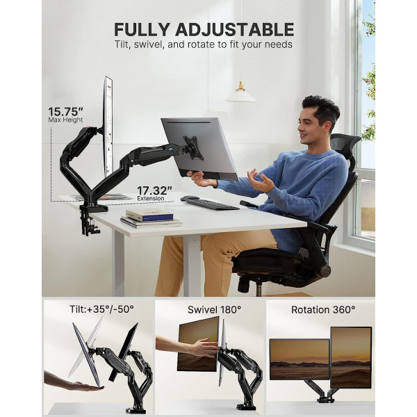 HUANUO Dual Monitor Stand Adjustable Desk Mount for 13-27 inch