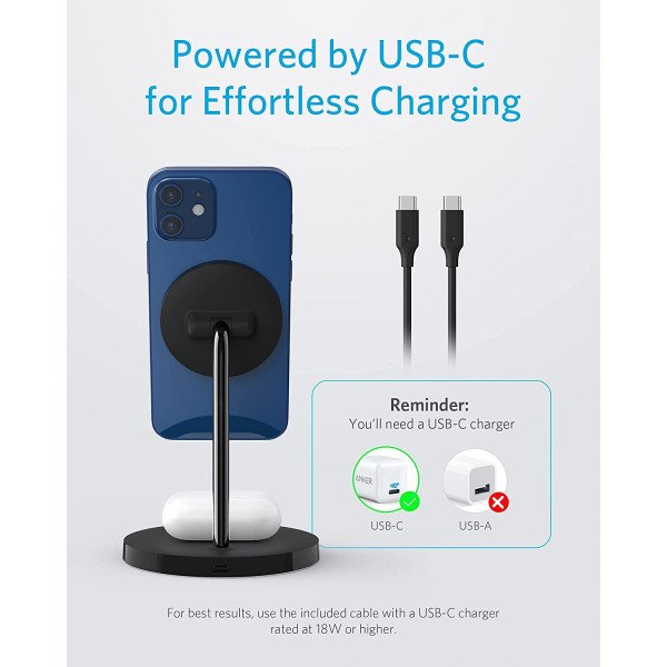 Anker PowerWave Magnetic 2-in-1 Wireless Charging Stand Lite – Black