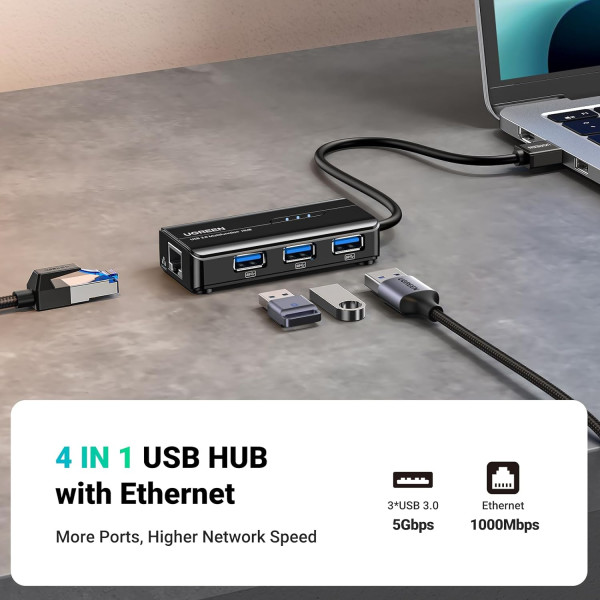 UGREEN USB 3.0 Hub Ethernet Adapter with 3 Port USB 3.0