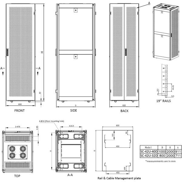 APKR 42U 600*1000 Free Standing Network Cabinet