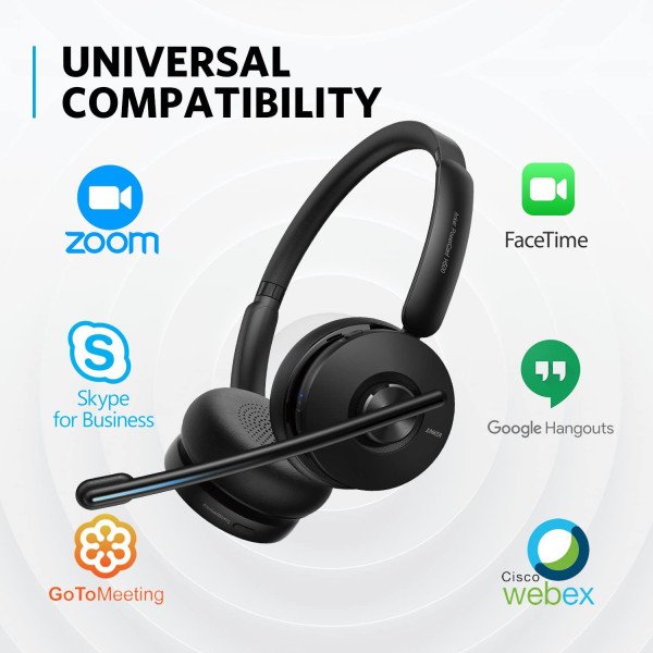 Anker PowerConf H500, Bluetooth Dual-Ear Headset with Microphone