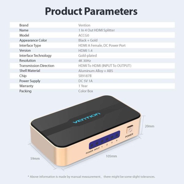 Vention HDMI Splitter 1 In 4 Out