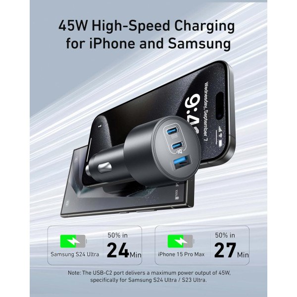 Anker Car Charger (167.5W, 3 Ports, with 3.3ft USB-C to USB-C Cable)