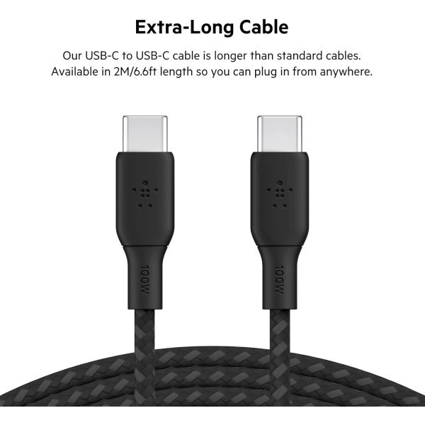 Belkin BoostCharge Braided USB-C to USB-C Cable 100W 2M