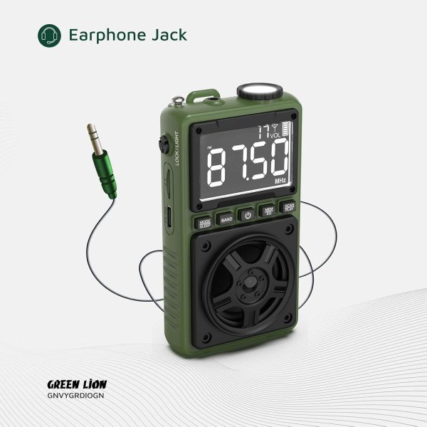 Green Lion Voyager Portable Radio with Flash Light & Speaker