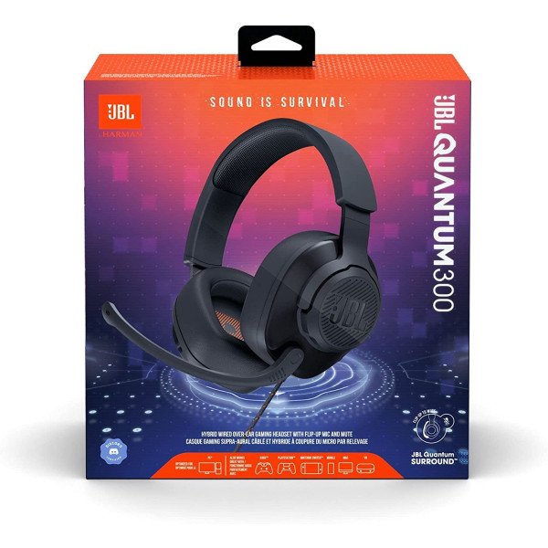 JBL Quantum 300 Wired Over-Ear Gaming Headset (Black)