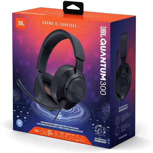 JBL Quantum 300 Wired Over-Ear Gaming Headset (Black)