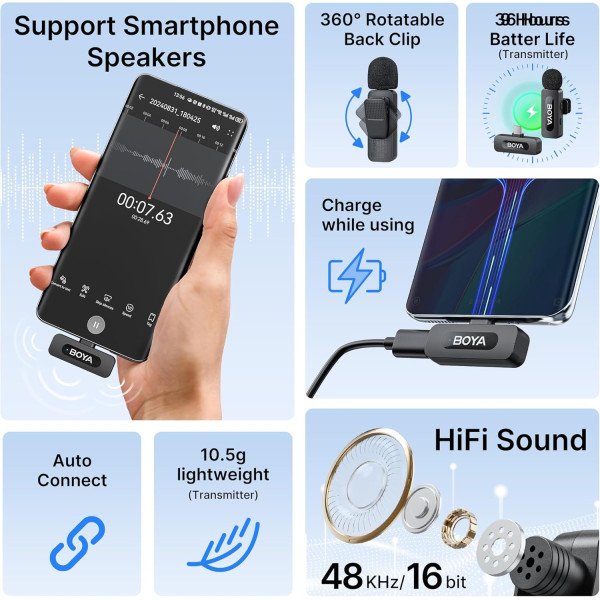 Boya BY-V10 USB C Wireless Lavalier Microphone