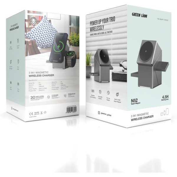 Green Lion Power Trio 3 In 1 Wireless 15W Fast Charger