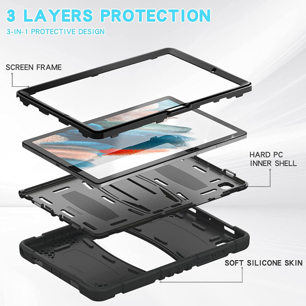 Samsung Galaxy Tab A8 10.5 Inch Rugged Shockproof Cover Case - Black