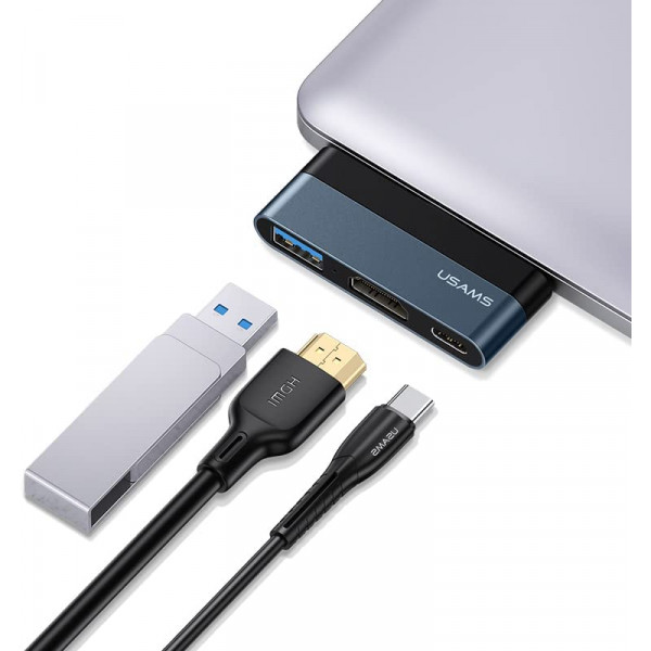 USAMS Adapter HUB USB 2.0/USB 3.0/USB-C grey