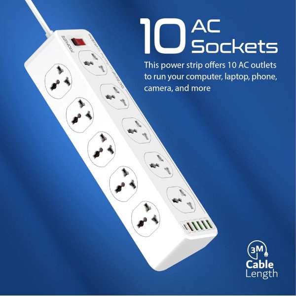 Promate PowerMatrix-3M 10-Port Power Strip 